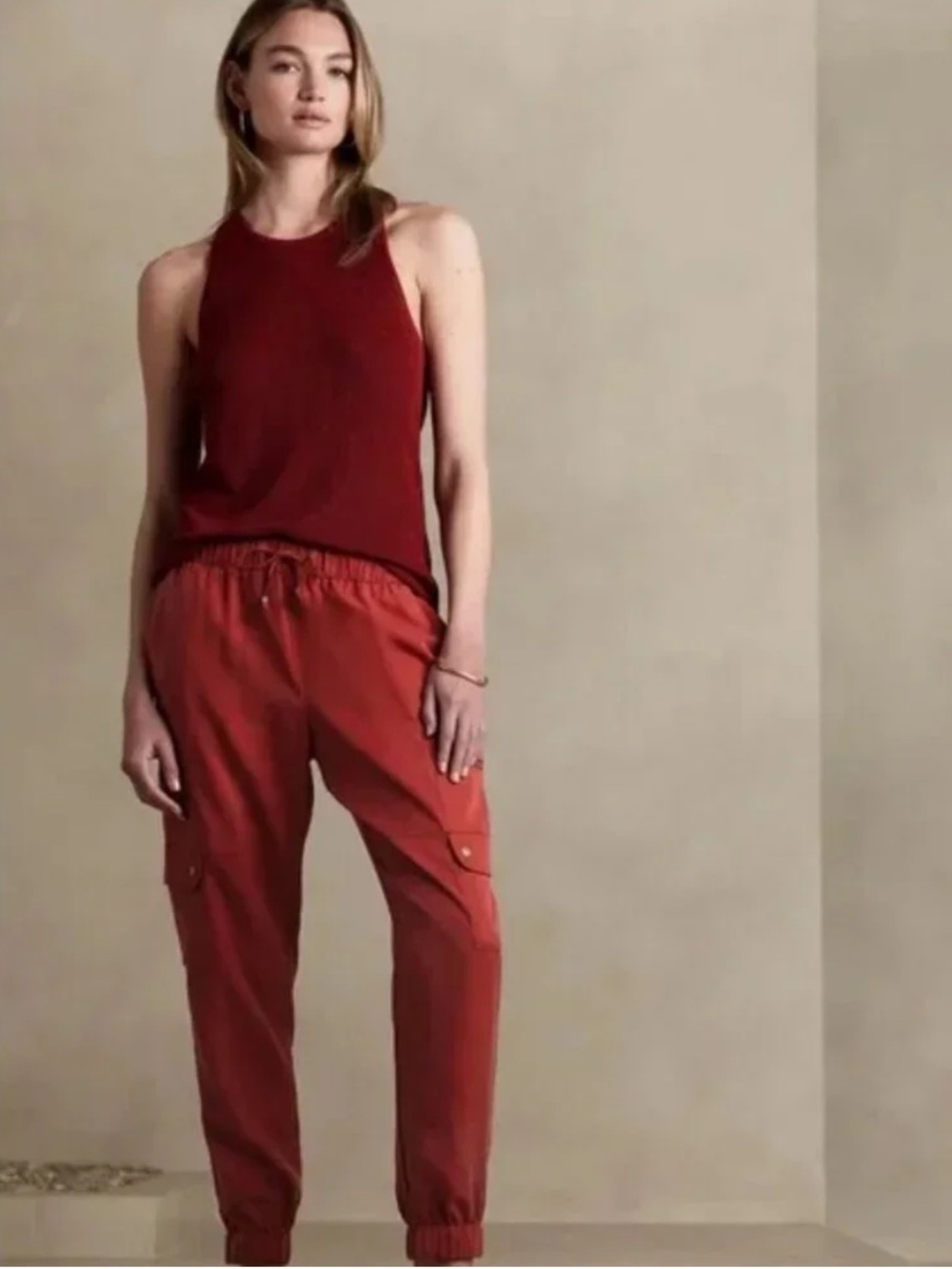 Banana Republic TENCEL Cargo Jogger Pants in Red Orange Size XS